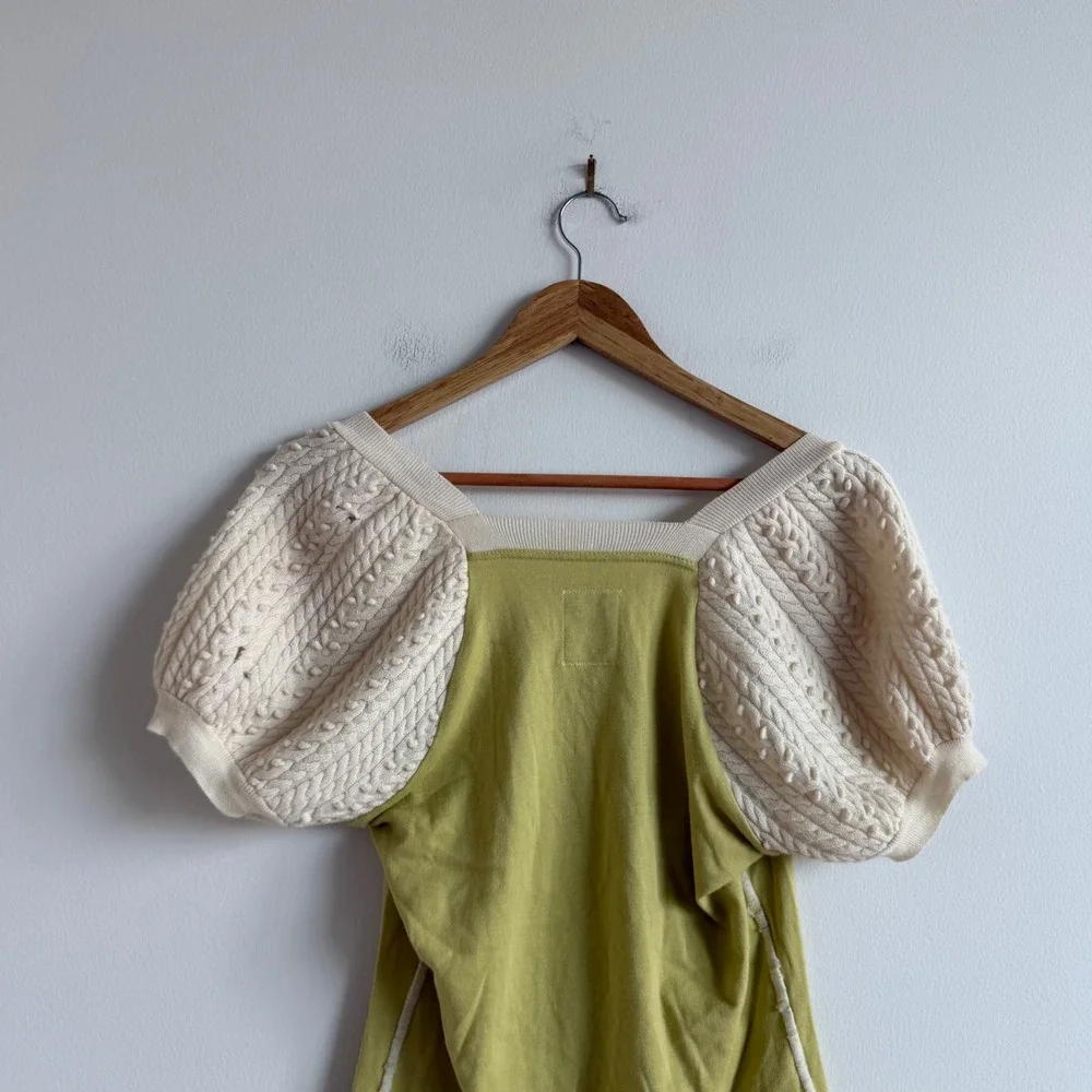 Anthropologie C. Keer Cotton and Wool Puff Sleeve T-Shirt Size Small